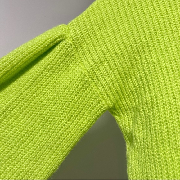 Maeve Betty Puff-Sleeved Neon Lime Green Chunky Mock Neck Sweater Size Medium - Picture 8 of 16